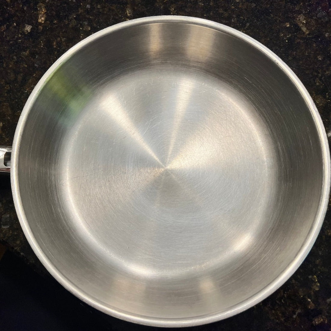 Stainless Steel pan after using Cleaning Mud® showing no staining