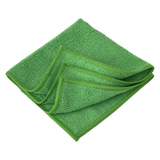 12 inch by 12 inch Green Life Saver Mini Microfiber Cloth / towel angled view with folded edges